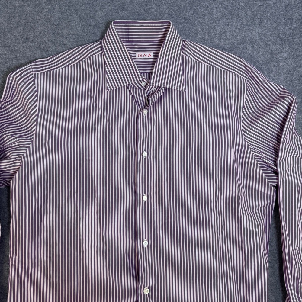 Isaia Napoli Mens Purple Multi Stripe Long Sleeve Button Down Shirt Italy 16.5 - Picture 3 of 7